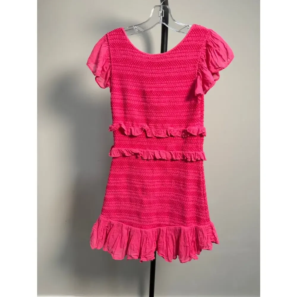 LoveShackFancy Pink Sonora Smocked Ruffle Mini Dress XS Cottagecore Coquette - Picture 4 of 6